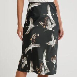 NWT Pleione Crane Print Midi Skirt S